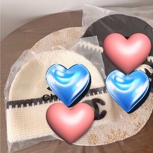 Cream Knit Beanie with Black Stripe and Logo